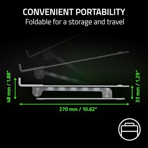 Image of Razer Adjustable Laptop Stand: Supports Phones, Tablets, Laptops, Macbooks up to 18 inch - Adjust Height and Tilt - Durable Aluminum Construction - Vented Design - Foldable for Storage & Travel - Mercury