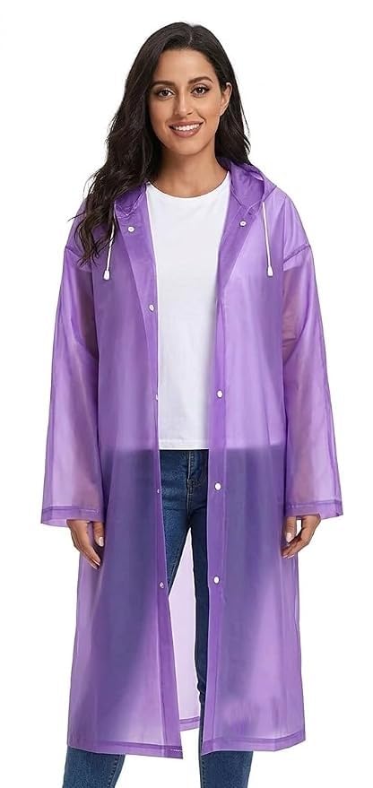 Hooded Raincoat for Men Women Waterproof Reusable Long PVC Transparent Rain Coat Full Sleeve Lightweight Rainwear for Travel Bike Riding Hiking (1 Pc - Multicolor)-image-23