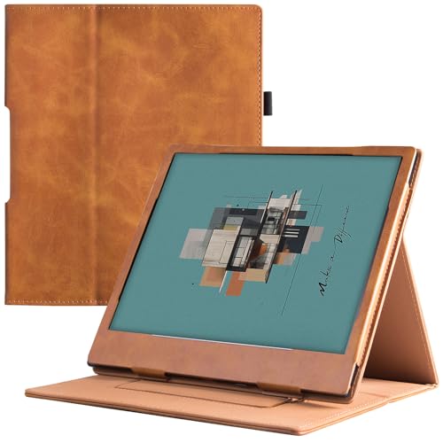 BOZHUORUI Funda con función atril para Boox Note Air4 C/Boox Note Air3 de 10.3 pulgadas, funda de piel sintética con correa de mano, apagado y encendido automático (marrón)