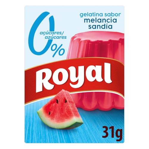 Royal Gelatina Sabor Sandía 0%, Preparado en Polvo Sin Azúcar, Pack 31 g | Gelatina sabor sandía 0% sin azúcar y fácil de preparar, ideal para compartir y disfrutar
