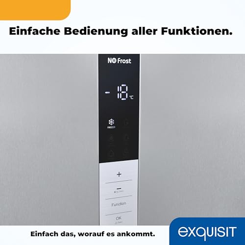 Exquisit Gefrierschrank, Tiefkühlschrank, Kombigerät, Kühlfunktion, 380 Liter, Alarm-Funktion, NoFrost, 4-Sterne-Gefrierfach, Schnellgefrieren, Schnellkühlen, GS5380-NF-H-050D inoxlook