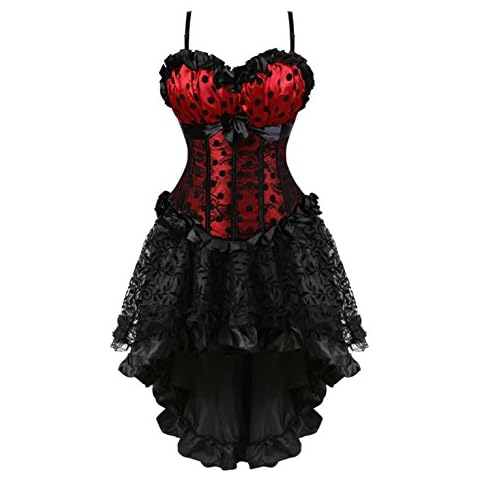 Grebrafan Steampunk Corset Skirt Polka Dot Corsets Bustiers for Women (US(22-24) 7XL, Red) Cover