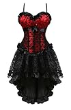 Grebrafan Damen Korsett Strapse Polka DOTS Corsage mit Asymmetrischer Rock Tüll Tutu (EUR(36-38) L, Rot)