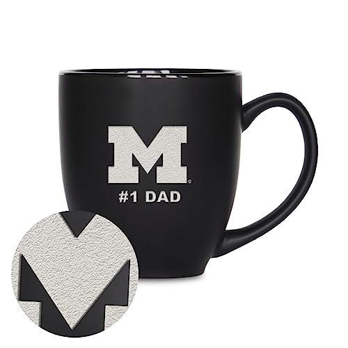 Rico Industries NCAA Michigan Wolverines #1 Dad 15oz Laser Engraved Matte Black Ceramic Bistro Mug - for Hot or Cold Drinks by Rico Industries - Used condition - US$12.96
