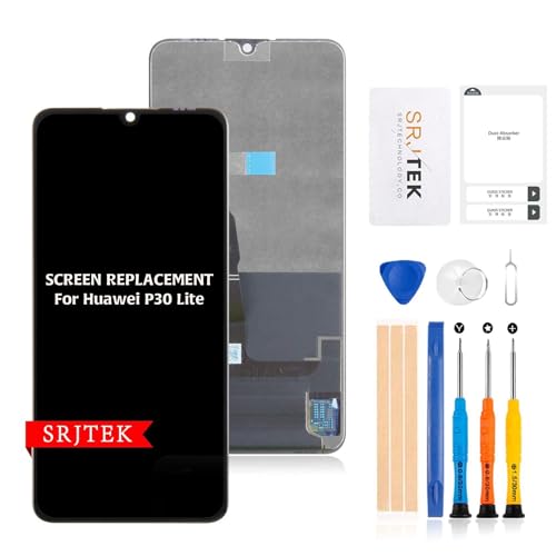 SRJTEK for HUAWEI P30 lite SIM�t��?�A���C���o�C�� 6.15�C���` ��ʌ����t���f�B�X�v���C �^�b�`�X�N���[�� �f�W�^�C�U�[ �����pLCD�A�Z���u�� �����̏C���H��A��ʕی�t�B�����t�� (�u���b�N)