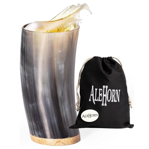 AleHorn Original Handcrafted Authentic Viking Drinking Horn Tankard for Beer Mead Ale - Genuine Medieval Inspired Stein Mug Food Safe Vessel with Handle (8oz)