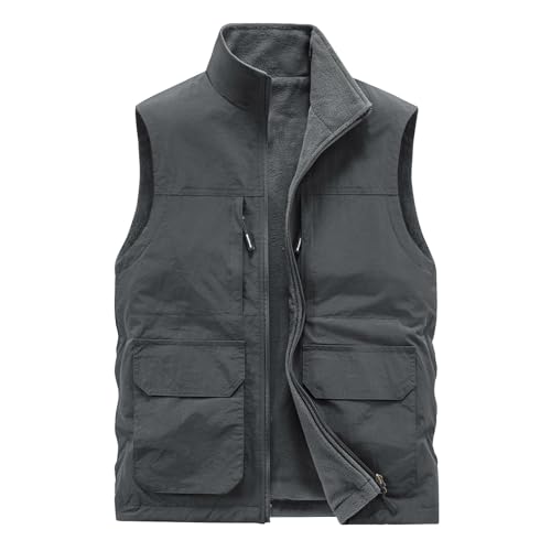 Generisch Chaleco de trabajo de forro polar para hombre con cuello alto, doble forro, chaleco de invierno para exterior, trabajo y ocio, gris, 3XL