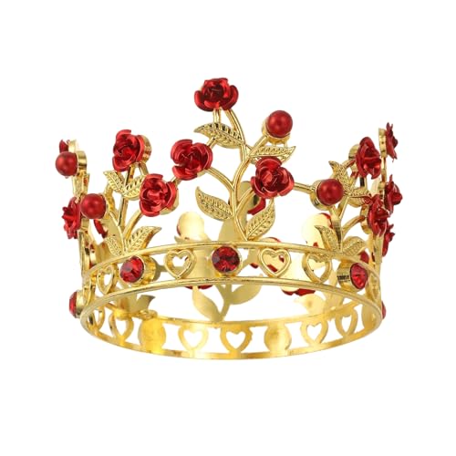 Mini couronne de gâteau dorée uxcell avec perle et rose rouge pour mariage