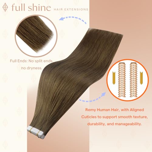 Image of Full Shine Human Hair Extensions Tape in, Chestnut Brown 10 Inch | 30g 20PCS, Invisible Double Sided Natural Hair Extensions Real Human Hair Tape in Fashion-Inspired Looks for Women