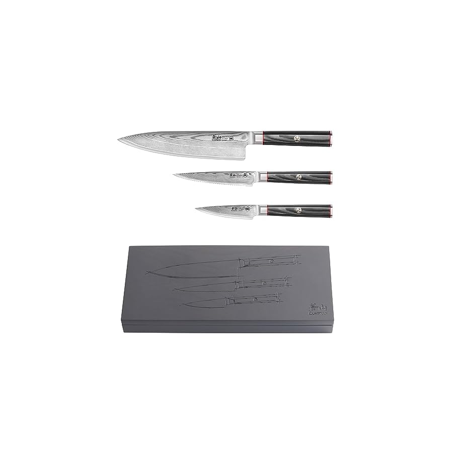 Cangshan YARI Series X-7 Damascus Steel Starter Knife Set With Ash Wood Box (3-Piece)