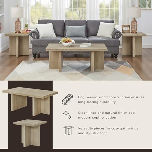 Roundhill Furniture Mchome 3-Piece Coffee Table Set, Coffee Table and Two End Tables, Oak Finish by Roundhill Furniture - Used condition - Image 7