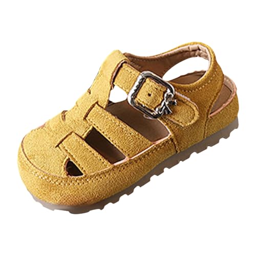 IWIHMIV Girls Cork Sandals Breathable Flat Dress Sandals Round Closed Toe Summer Non Slip Soft Bottom Shoes