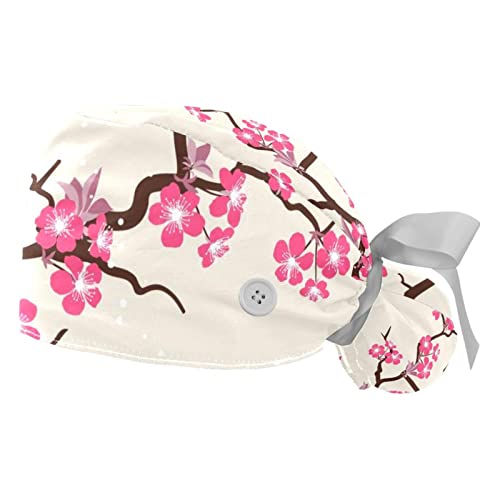 Chapeaux bouffants fleurs de cerisier JDEZ x2 | Casquettes de travail ajustables mixtes