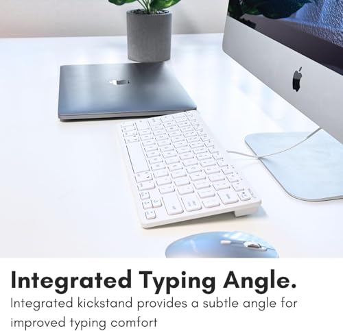 Image of Macally USB Wired Keyboard for Mac and Windows PC - Plug and Play Apple Keyboard with 78 Scissor Switch Keys and 13 Shortcut Keys - Compact & Small that Saves Spaces and Looks Great - White