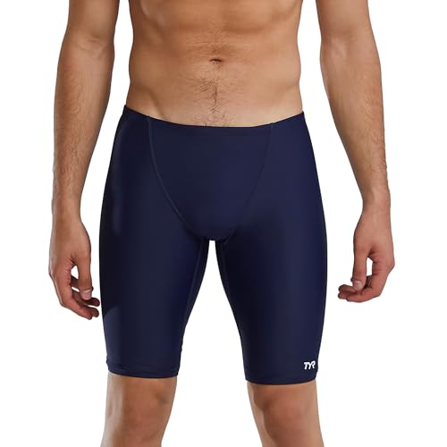 TYR Sport Men's Solid Jammer Swim Suit,Navy,32