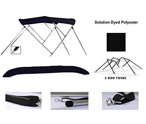 SBU Black Aluminum 3-Bow Bimini Top Compatible for Sea Ray 185 Outboard Sport for Model Years 2004-2006