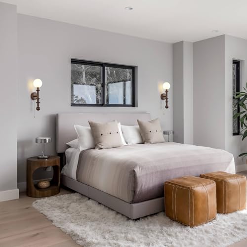 Image of Wood Wall Sconce,Industrial Globe Wall Sconce,Modern Bedroom Vanity Wall Light fixtures with White Globe Glass Lampshade for Living Room、dinging Room