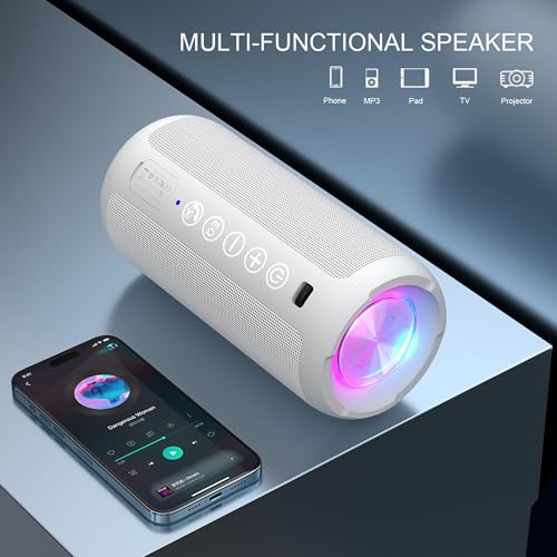 Image of Ortizan Portable Bluetooth Speaker, IPX7 Waterproof, Wireless, Big Sound and Deep Bass, 24W Stereo, TWS Pairing, 30Hrs Playtime, Bluetooth 5.3, RGB Lights, for Home /Party /Outdoor /Beach (X10 White)