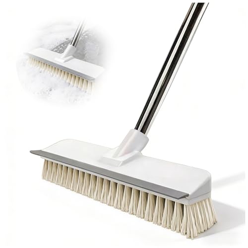 Cepillo de limpieza de piso para interiores, escoba mágica para interiores, escoba mágica para pisos, escobilla de limpieza 2 en 1, mango largo de 3 secciones (43 pulgadas), cerdas rígidas para