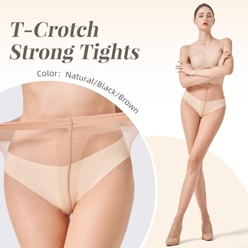 Image of 3 Pairs Sheer Pantyhose for Women T-Crotch Tights 20D Ultra Thin High Waist Stockings