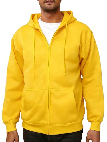 LINMYZAI Yellow Mens Full Zip Hoodie Fleece Long Sleeve Hooded Sweatshirt Pullover Men Lightweight Athletic Hoodies 2XL