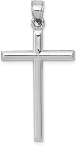 JewelryWeb - Colgante grande de cruz pulida de oro blanco sólido de 14 quilates para hombre -0.787 in x 1.496 in - Collar de cruz para hombres -