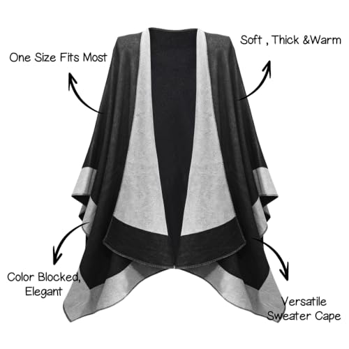 Image of Plaid Shawl Wrap for Women Boho Open Front Poncho Wrap Fall Winter