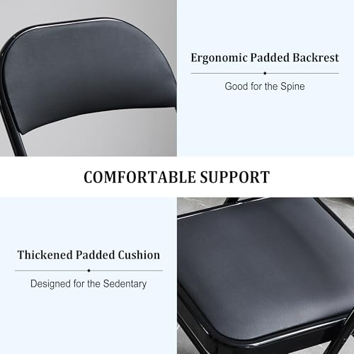 10 Pack Black Folding Chairs with Padded Cushion and Back, Foldable Outdoor Chairs with 330-LBS Capacity, Portable Heavy Duty Metal Frame Commercial Seat for Party Kitchen Dinning Events Wedding - Image 4