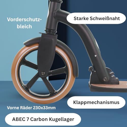 BEST SPORTING B Vintage Scooter Kinder & Erwachsene in schwarz I Kinder-Roller mit 230er Rolle I hochwertiger Cityroller I Scooter-Roller f&uuml;r bis zu 100 kg I Tretroller Erwachsene klappbar