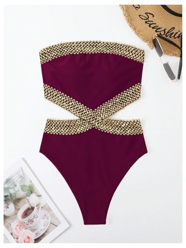 Image of Milumia Women's Stitch Detail Strapless One Piece Swimsuit Cut Out Bandeau Bathing Suit