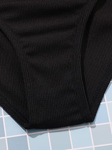 Oyoangle Girl's Cute Spaghetti Straps Round Neck Drawstring One Piece Swimwear Tie Bathing Suit Black 160 #TOP4