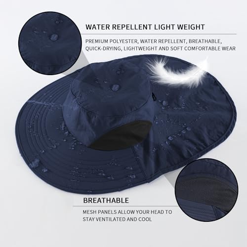 Image of Home Prefer Outdoor UPF50+ Sun Hat Wide Brim Mesh Fishing Hat with Neck Flap