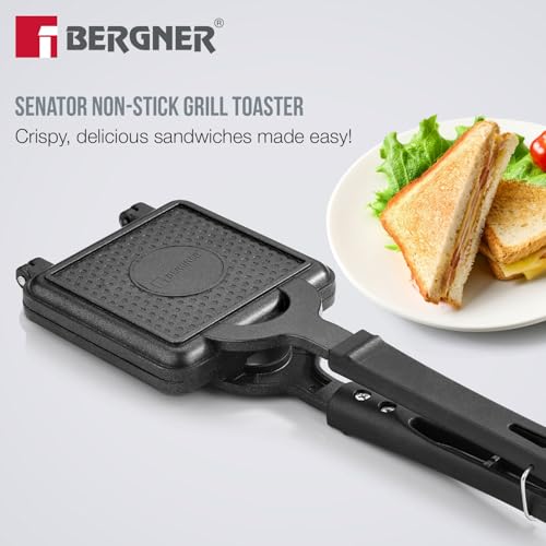 Image of Bergner Senator Sandwich Toaster, Non-Stick, PFOA Free, Design for Perfect Sealing, Sturdy Handles, Even Heating Grill /Toast Sandwiches in Minutes, Cast Aluminium, Gas Stove Compatible