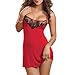 Dreamgirl Women's Sexy Soft Jersey Sleepwear Chemise with Delicate Lace Insets, Red/Black, Small