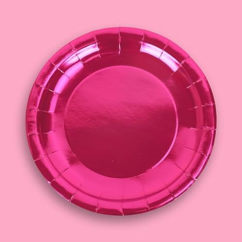 Whaline Hot Pink Paper Plates Valentine's Day Pink Foil