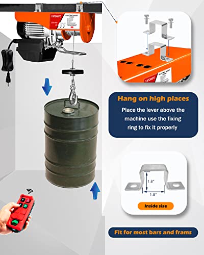 Yatointo Electric Hoist, 110V Wireless Remote Control, 440Lbs Capacity, Hoist Pulley System, Emergency Stop Switch, Electric Winch, Zinc-Plated Steel, Engine Hoist For Garage Ceiling Crane Overhead #TOP5