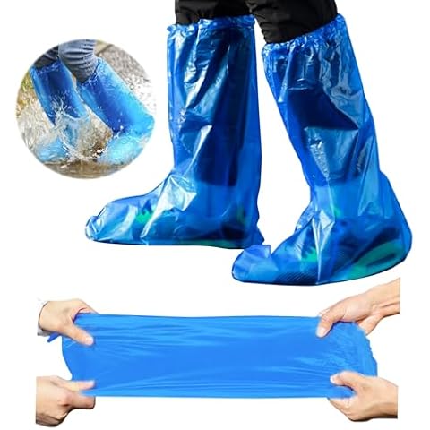 100 Pcs Disposable Thicker Boot and Shoe Covers,19 inch Tall Extra Large,Waterproof Anti-Slip Overshoe (50 Pairs),Outdoor Indoors Overshoes, Fit Up To Men's 14 (Blue) Cover