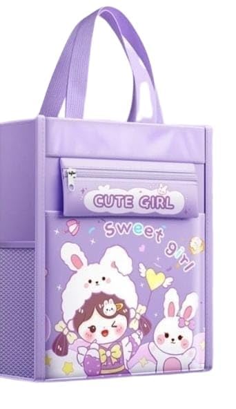 Image of Print Delight Handbag /Tutor Bag for Girls, Test Paper Book Storage Bags Kids Handmade Art Supplies Bag Thick Waterproof Portable Storage Bags for Kids (Cute Sweet Girl Pouch Bag)
