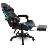 Spirit Of Gamer - Sirius, ergonomiczne krzesło do gier RGB ze sztucznej skóry, 2 poduszki w zestawie, oparcie odchylane od 90° do 135°, siedzisko z regulacją wysokości, podnóżek, maksymalne obciążenie