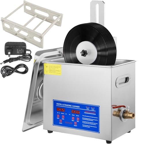 Ultrasonic Cleaner 6L Ultrasonic Vinyl Cleaner 7-12 Inch 8 Records Ultrasonic Vinyl Cleaning Machine 180W Ultrasonic Records Cleaner with Drying Rack for Home Store