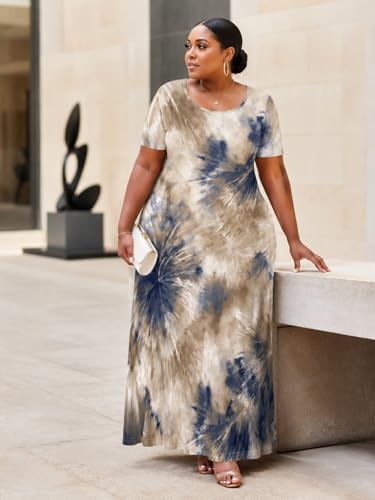 Image of SUZONANA Plus Size Dresses for Women Summer Casual Maxi Dress Short Sleeve Loose Vacation Dress