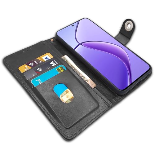 Image of Pikkme Flip Cover Leather Finish | Inside TPU with Card Pockets | Complete Protection Button Flip for Realme Narzo 70x 5G / N65 / Realme 13 /12 /12X 5G /C65 (Black)