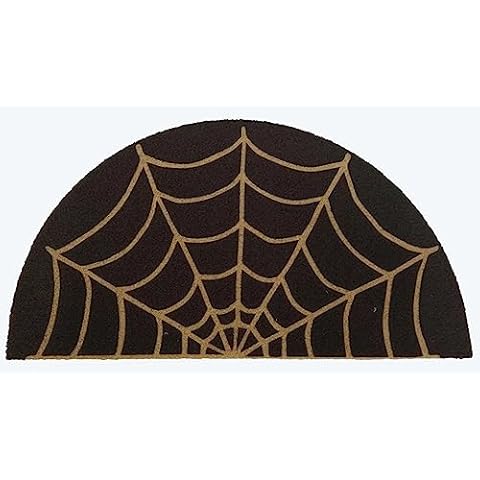 KorhLeoh Spider-Web Welcome Doormat Outdoor-Entrance - Half-Circle-Door-Mat Non-Slip Dark Artifical Coir Mats Halloween Decor 17"x29" Cover
