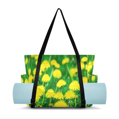 Lxqimora Blossom Yellow Flowers Yoga Mat Bag for Women Water-Resistant Gym Bag with Yoga Mat Holder Tote Bag for Pilates Yoga Office Gym