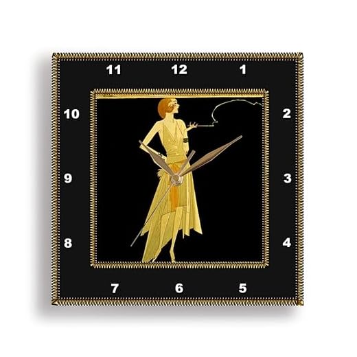 3dRose DPP_39590_2 Art Deco Lady with Gold Frame Wall Clock, 13 by 13-Inch, Black