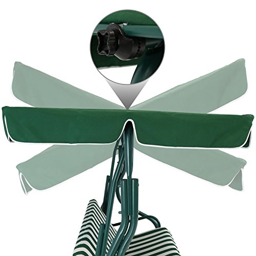 Sunnydaze Outdoor Porch Swing With Adjustable Canopy And Durable Steel Frame, 2-Person Patio Seater, Green Striped Seat Cushions #TOP3