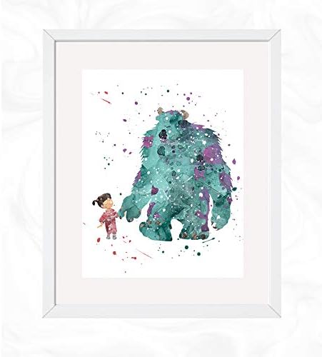 Boo and Sully Prints, Monsters Inc. Watercolor, Nursery Wall Poster, Holiday and Birthday Gift, Kids and Children Artworks, Home and Room Digital Arts, Baby