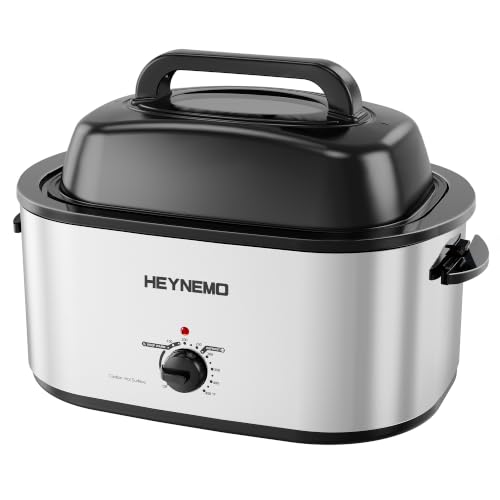 Image of Roaster Oven 30 Quart, Electric Roaster Pan with Visible & Self-Basting Lid, Large Stainless Steel Electric Turkey Roaster Oven Defrost Warm Function, Removable Pan Rack, Fits Turkeys Up to 32LB
