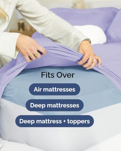 Image of Extra Deep Flex Top Split Head King Sheet Set - 6 Piece Breathable and Cooling Sheets - Hotel Luxury Bedding for Women, Men, Kids & Teens - Easy Secure Fit - Extra Deep Pockets - Lavender