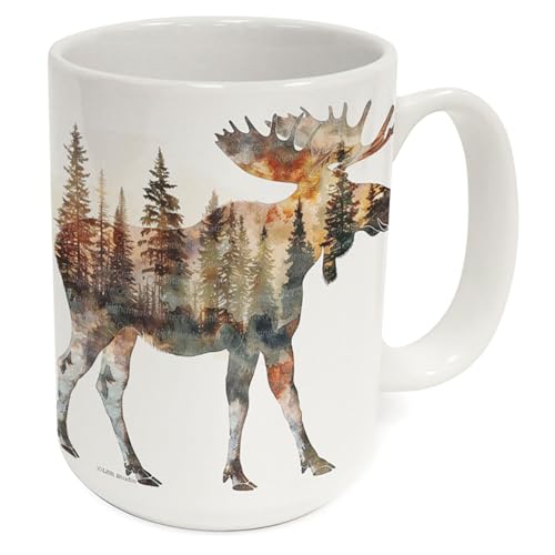 Highland Home Moose Silhouette Large Decorative Ceramic Mug 15 oz. Manufactured in the USA Dishwasher Safe Microwave Safe